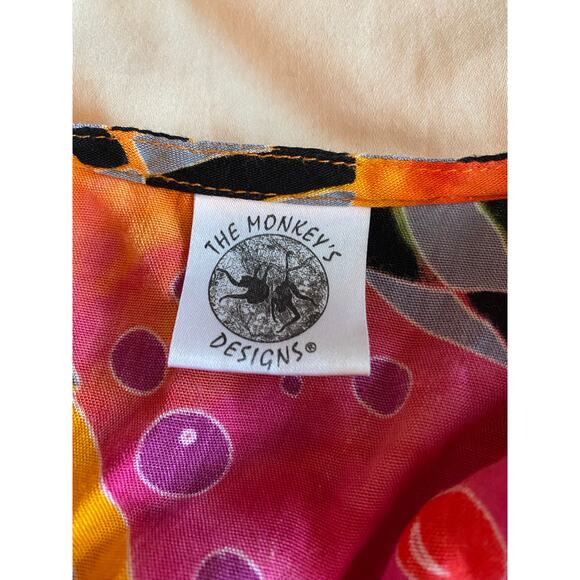 Vintage The Monkeys Designs rayon vest wooden buttons adult large fish Batik - Picture 3 of 5